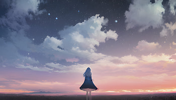 A girl in a field in evening, sunrise, sky, AI Art, Anime, girl, anime girl, Sky Anime HD wallpaper
