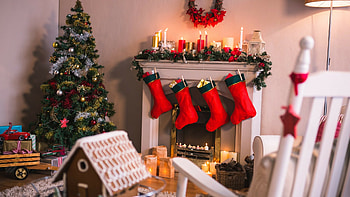 Poinsettia, Christmas Fireplace HD wallpaper