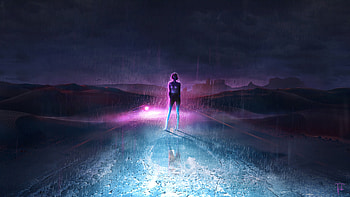 Neon Dark Sky Road , scifi, neon, cyberpunk, road HD wallpaper