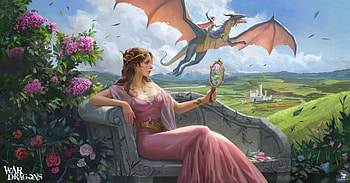 Princess, dragon, luminos, grafit studio, mirror, frumusete, art, girl, dress, pink, fantasy HD wallpaper
