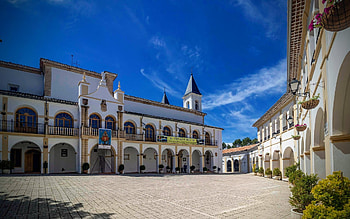 Monastery in Spain, gallery, courtyard, Spain, monastery, church, balcony HD wallpaper