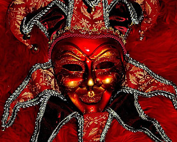 African mask, black, mask, red, silver, face, bells, gold HD wallpaper