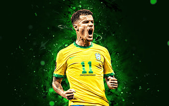 Philippe Coutinho, , 2022, Brazil National Team, soccer, footballers, Philippe Coutinho Correia, green neon lights, Brazilian football team HD wallpaper