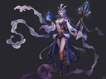 Fantasy girl, blue, sorceress, pink, grey, fantasy, game, girl HD wallpaper
