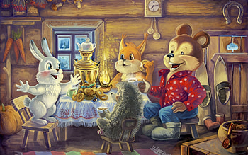 animals having dinner, animal, table, dinner, food HD wallpaper