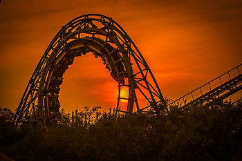 Sunset, Miscellanea, Miscellaneous, Roller Coaster, Amusement Park HD wallpaper