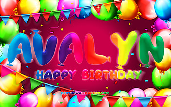 Happy Birtay Avalyn, , colorful balloon frame, Avalyn name, purple background, Avalyn Happy Birtay, Avalyn Birtay, popular american female names, Birtay concept, Avalyn HD wallpaper