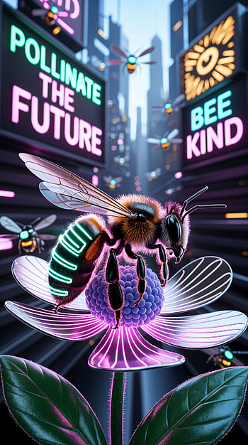 Pollinator Week Neon Bee : Pollinate the Future & Be Kind, bee, flower, neon HD phone wallpaper