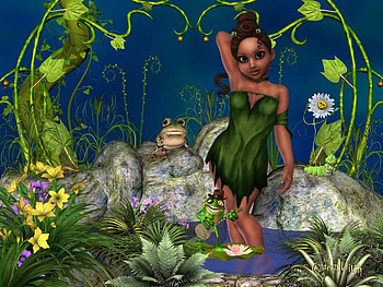 Fairy, abstract, fantasy, frogs, flowers HD wallpaper