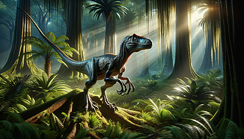 Majestic Velociraptor in Misty Jungle - Dinosaur, dinosaur, velociraptor, jungle, prehistoric, sunlight HD wallpaper