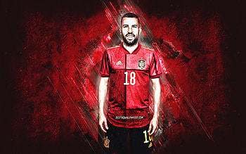 Jordi Alba, Spain national football team, Spanish footballer, soccer, Spain, Jordi Alba art, red stone background HD wallpaper