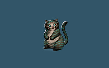 cheshire cat cheshire cat sitting alice in wonderland alice's adventures in wonderland art minimalism blue background HD wallpaper