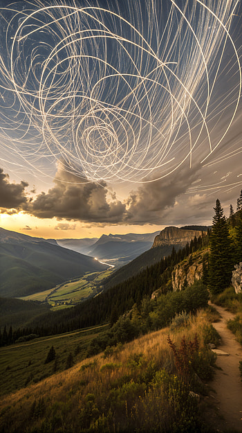 Panoramic Light Trails Sunset – Stunning , Night Sky, landscape, mountain HD phone wallpaper