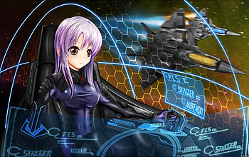 Air Pilot, pilot, purple hair, cute, long hair, bodysuit, digital, airplane, machine, futuristic, female, brown eyes, sexy, hot, flying, girl, jet, anime girl, anime, fly HD wallpaper