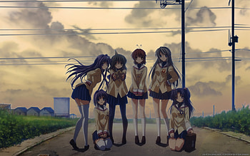 On our Way !!, nagisa, clannad, fuuko, tomoyo, anime, key, kotomi, game, girls, ryou, sunset, kyou HD wallpaper