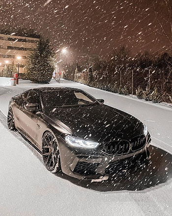 snowca, white, car, light, snow, night, winter, bmw HD phone wallpaper