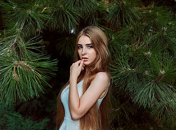 Beautiful, woman, long hair, blue eyes HD wallpaper