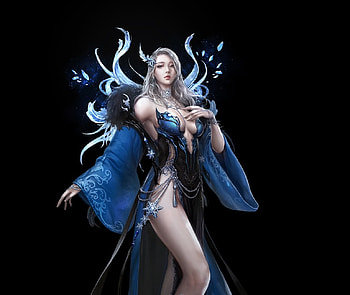 Fantasy girl, black, juyoung ga, juyoung ha, blue, fantasy, girl HD wallpaper