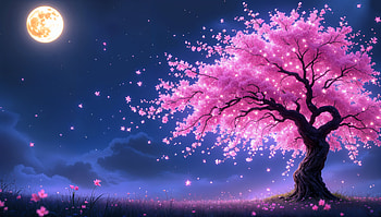 Serenity of Cherry Blossoms: Ultra, cherry blossom, Night Sky, moonlight, pink tree HD wallpaper