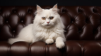 Majestic White Cat on Leather Couch -, couch, leather, Animal, cat HD wallpaper