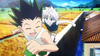 Catch Me if U Can, silver hair, cute, chase, beauty, nice, scenery, short hair, happy, adorable, male, sweet, scene, running, run, beautiful, kawaii, chasing, hunter x hunter, boy, anime, pretty, killua, gon, lovely, guy, spiky hair HD wallpaper