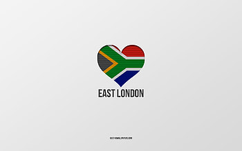 I Love East London, South African cities, Day of East London, gray background, East London, South Africa, South African flag heart, favorite cities, Love East London HD wallpaper