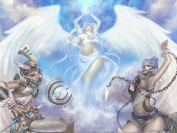 maestia, angel, mage, warrior HD wallpaper