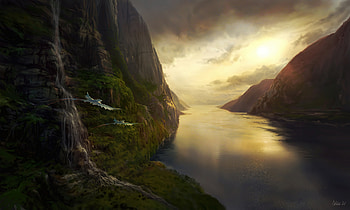 Sunset Vallery Dragons , dragons, dragon, artist, artwork, digital-art, artstation HD wallpaper