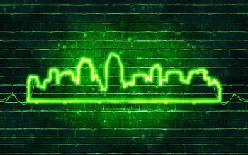 San Diego green neon silhouette, , green neon lights, San Diego skyline silhouette, green brickwall, american cities, neon skyline silhouettes, USA, San Diego silhouette, San Diego HD wallpaper