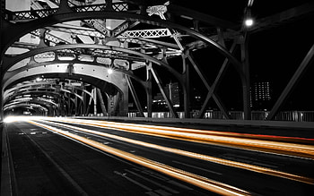 Cities, Night, Road, Movement, Traffic, Bridge HD wallpaper