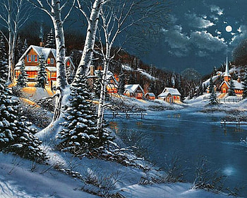 Winter Night, winter, night, moon, painting HD wallpaper