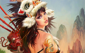 Savage Girl, savage, Art, dragon, tattoo, girl, hat, Jiansong Chain HD wallpaper