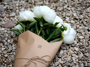 Flowers, Stones, Pebble, Peonies, Bouquet, Gift, Present, Paper HD wallpaper