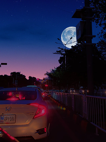 Car, moon, dark, "", "cars HD phone wallpaper