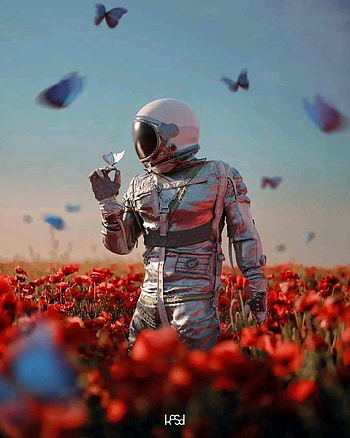 Astromariposa, espacio, orange, sky, astronauta, mariposa, maripose HD phone wallpaper