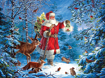 Christmas Night, trees, snow, santa, animals HD wallpaper