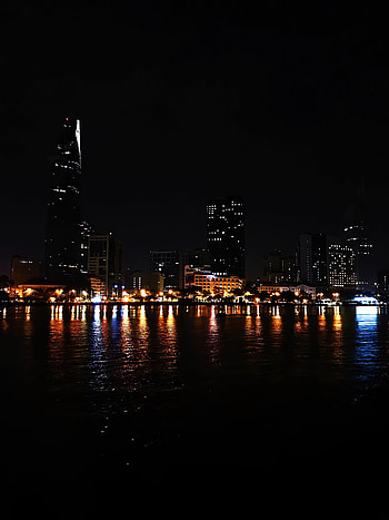 Cities, Rivers, City, Lights, Dark HD phone wallpaper