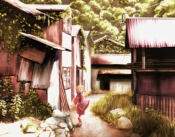 My Little Home, anime girl, anime, cute, building, girl, village, female HD wallpaper