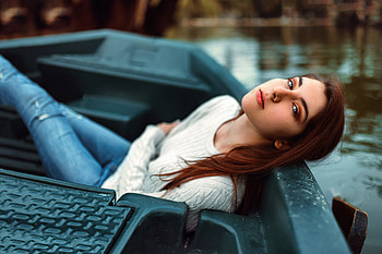 Girl Boat Looking At Viewer , girls, model, boat HD wallpaper