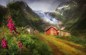 Wonderful Place, nature, house, flower, mountain HD wallpaper