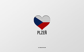 I Love Plzen, Czech cities, Day of Plzen, gray background, Plzen, Czech Republic, Czech flag heart, favorite cities, Love Plzen HD wallpaper