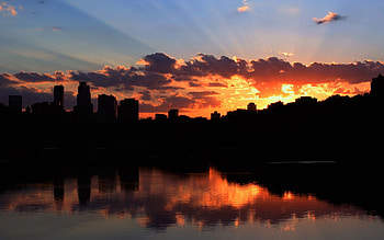 Cities, Rivers, Sunset, Sky, Sea, Clouds, City, Building HD wallpaper