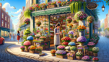 Charming Flower Shop, flower shop, flower, storefront, gardening, woman HD wallpaper
