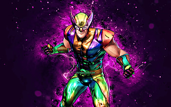 Holo Foil Wolverine, , violet neon lights, Fortnite Battle Royale, Fortnite characters, Holo Foil Wolverine Skin, Fortnite, Holo Foil Wolverine Fortnite HD wallpaper