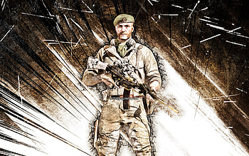 Seamus Byrne, grunge art, Battlefield V, fan art, Battlefield characters, Battlefield V Elites, soldiers, brown abstract rays, Battlefield 5, Seamus Byrne Battlefield HD wallpaper
