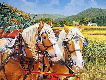 Maggie and Ben, horses, hills, painting, coutryside, fields HD wallpaper