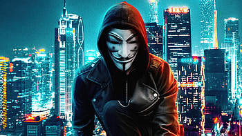 Anonymus Mask Boy Rooftop Buildings , anonymus, buildings, mask, artist, artwork, digital-art HD wallpaper