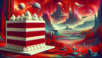 Red Velvet Cake Fantasy - Sci-Fi Background, red velvet cake, cake, futuristic, space, landscape HD wallpaper