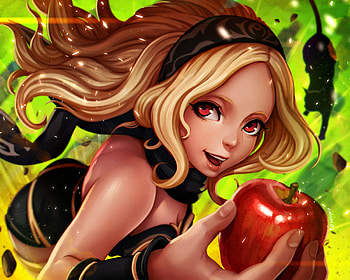 Gravity Queen kat, magion02, black, girl, cat, anime, fantasy, green, red, apple, luminos, manga HD wallpaper