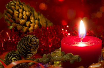 ✿ Happy New Year To ALL My FRIENDS! ✿, winter, pine cones, arrangement, all friends, happy new year, light, love, red tinsel, nature, forever, red candle HD wallpaper
